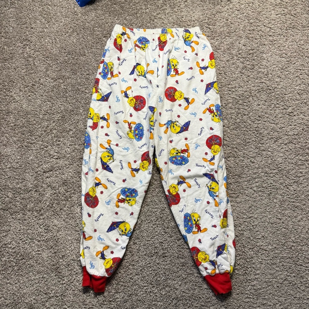 Vintage tweety bird pajama set women medium 90s bold fleece - Picture 7 of 10